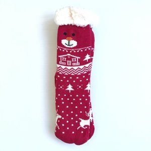 Red Christmas Cabin Sherpa Lined Slipper Socks